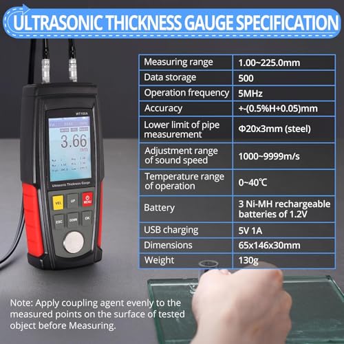 CAMWAY Digital Ultrasonic Thickness Gauge Meter with Calibration High Resolution Data Storage Backlight LCD,Thickness Meter Steel Metal Thickness Tester for Steel Aluminum Metal Copper Plate - Image 3