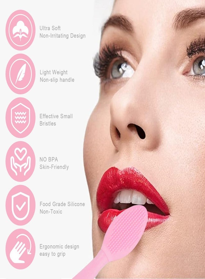 YOUKOOL Lip Scrub Brush,Double-Sided Silicone Exfoliating Lip Brush Tool for Smoother and Fuller Lip Appearance,Pink,2pcs - Image 3