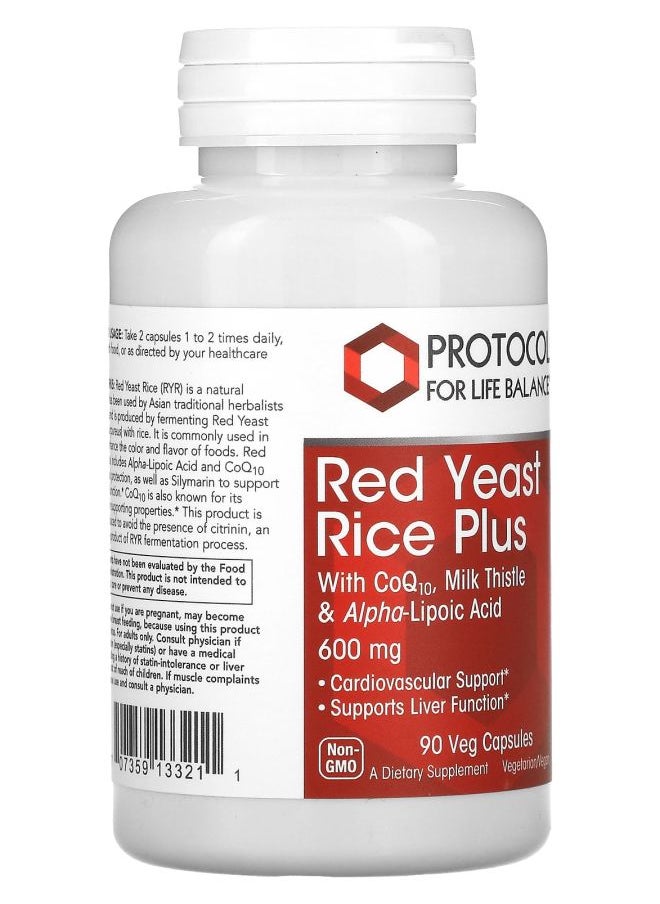 Protocol For Life Balance Red Yeast Rice Plus with CoQ10 Milk Thistle & Alpha-Lipoic Acid 600 mg 90 Veg Capsules  - Image 2