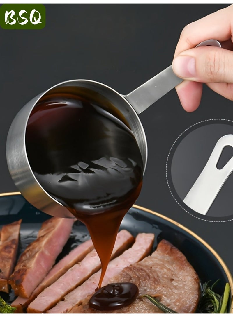 بي إس كيو 4 قطع من أكواب التوابل المصنوعة من الفولاذ المقاوم للصدأ 304 باللون الفضي | أكواب صلصة | حاويات صلصة | مع مقابض (60 مل لكل منها) | أوعية صغيرة مزودة بفتحات للتعليق | أطباق توابل متعددة الاستخدامات. - Image 3