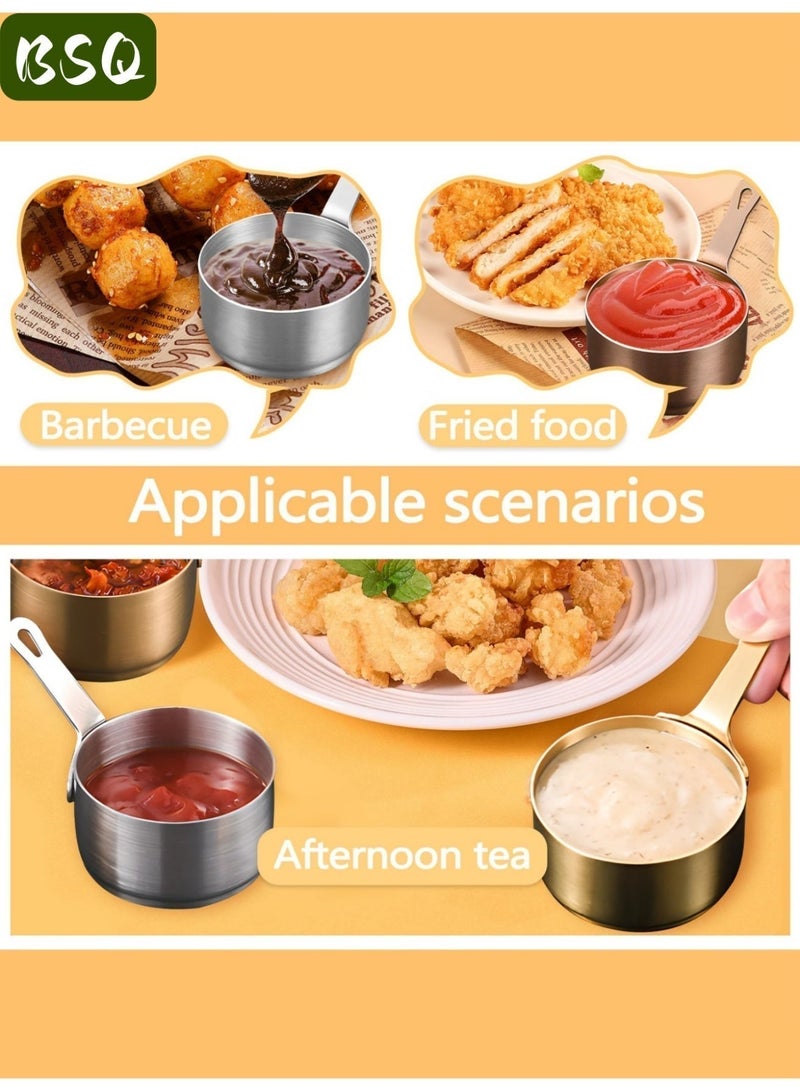 بي إس كيو 4 قطع من أكواب التوابل المصنوعة من الفولاذ المقاوم للصدأ 304 باللون الفضي | أكواب صلصة | حاويات صلصة | مع مقابض (60 مل لكل منها) | أوعية صغيرة مزودة بفتحات للتعليق | أطباق توابل متعددة الاستخدامات. - Image 5