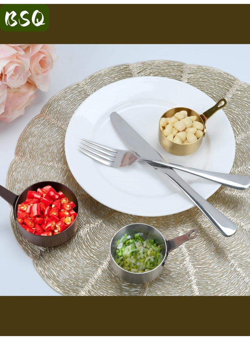 بي إس كيو 4 قطع من أكواب التوابل المصنوعة من الفولاذ المقاوم للصدأ 304 باللون الفضي | أكواب صلصة | حاويات صلصة | مع مقابض (60 مل لكل منها) | أوعية صغيرة مزودة بفتحات للتعليق | أطباق توابل متعددة الاستخدامات. - Image 4