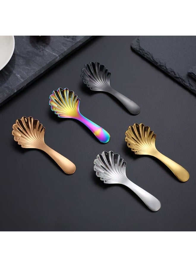 High Quality Stainless Steel Spoon Ice Cream Spoon Small Round Spoon Short Handle Round Head Shell Ice Cream Spoon Mini Crown Tea Spoon-Color:Shell Short Spoon Phantom - Image 2