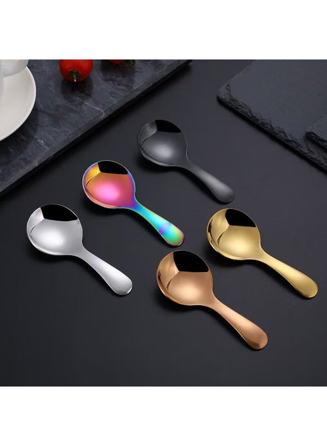 High Quality Stainless Steel Spoon Ice Cream Spoon Small Round Spoon Short Handle Round Head Shell Ice Cream Spoon Mini Crown Tea Spoon-Color:Shell Short Spoon Phantom - Image 3
