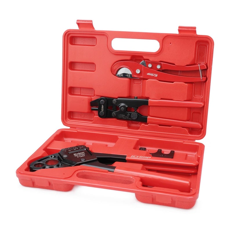 iCrimp ICP-1234AH PEX Crimping Tool Kit - 1/2-in & 3/4-in Copper Crimp Rings, Dual Size Crimper, PEX Removal Tool and Pipe Cutter - Meets ASTM F1807 Standard - Image 1