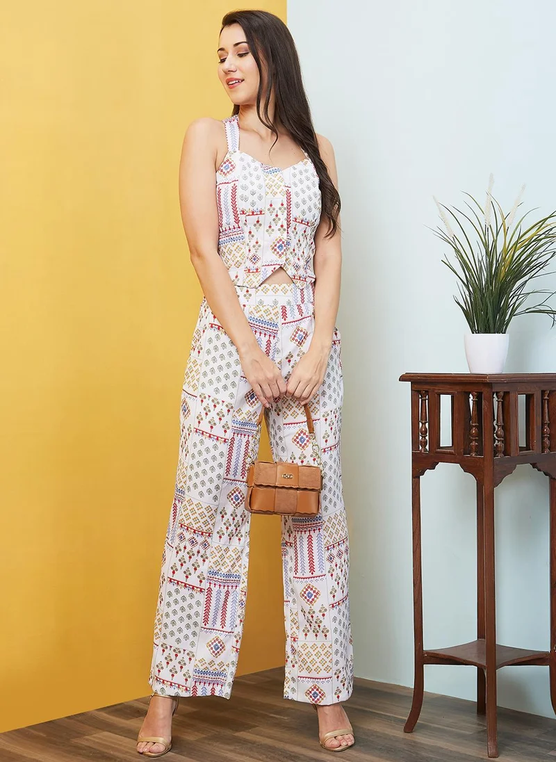 globus Globus Women Patch Printed Styled-Back Crop Top & Palazzos Co-Ords Set