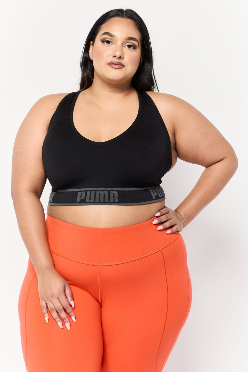 PUMA Women Brand Logo Padded Sports Bra, Black - Image 1