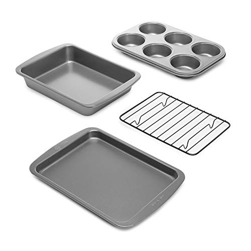 Ecolution NonStick Toaster Oven Bakeware Set 4Piece Carbon Steel Easy to Clean and Perfect for Single Servings Gray