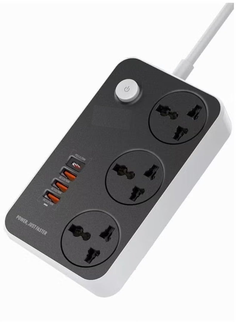 3 Power Socket Extension with Type-C PD Port and 3 QC3.0 Fast Charging Ports – Multi-Outlet Power Strip with Surge Protection, Smart Charging Technology, Compact Design for Home, Office, and Travel – Universal Compatibility with UAE Plug Standards - Image 1