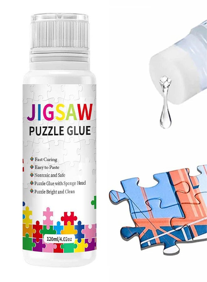 Jigsaw Puzzle Glue 120ml- with Sponge Head, Water-Soluble Special Craft Puzzle Glue Sheets,for 3000/3500/5000 Pieces of Puzzle for Paper and Wood - Image 1