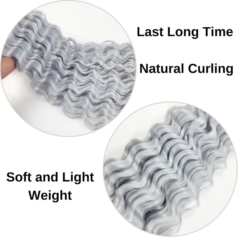 Leticia Silver Grey Braiding Hair Pre Stretched Crochet Boho Hair for Braiding Hypoallergenic Knotless Curly Deep Wave Braids for Black Women(26 inch,3Grey) - Image 5