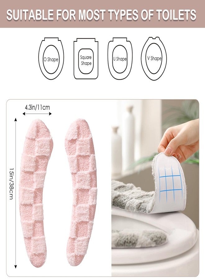 Iensen Thick and Warm Plush Toilet Seat Cover - Washable, Reusable Cushion with TPR Adhesive & Checkered Pattern for Comfort & Insulation (Pink) - Image 2