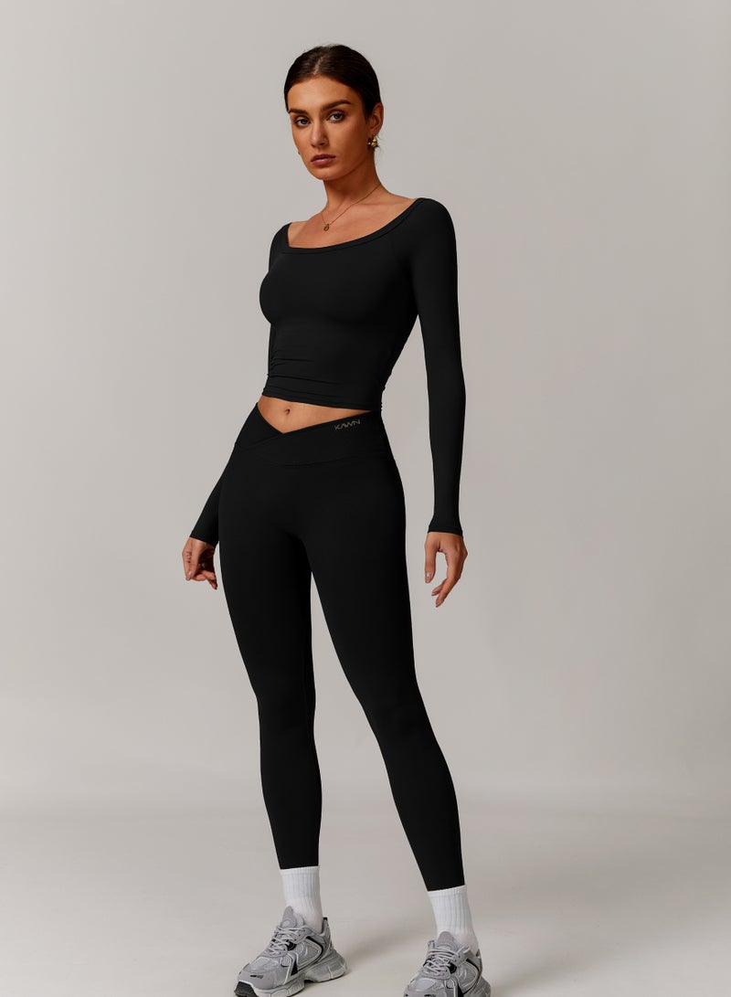 KAWN.YOGA Womens Boat Neck Long Sleeves Crop Top - Image 4