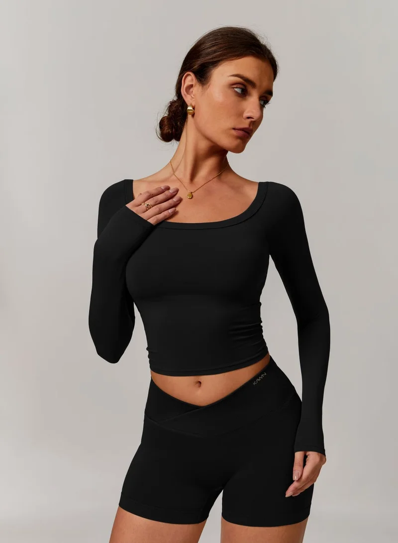Womens Boat Neck Long Sleeves Crop Top