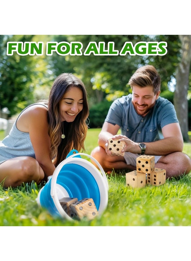 ROPODA 3.5" Giant Wooden Yard Dice Set For Outdoor Fun, Barbeque, Party Events, Backyard Games, Lawn Games Includes 6 Dice, Collapsible Bucket, Score Cards & Dry Erase Marker - Image 2