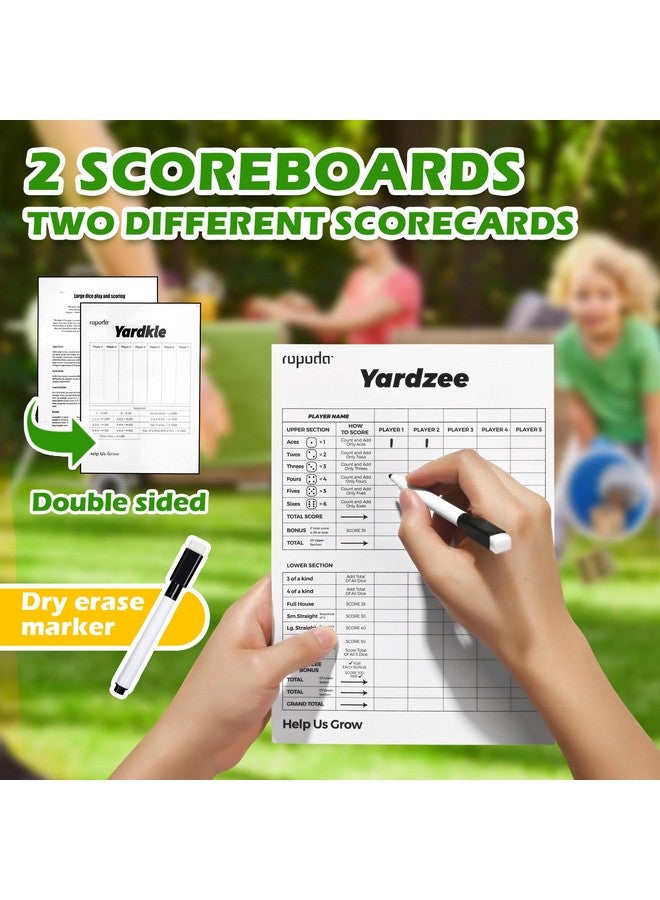 ROPODA 3.5" Giant Wooden Yard Dice Set For Outdoor Fun, Barbeque, Party Events, Backyard Games, Lawn Games Includes 6 Dice, Collapsible Bucket, Score Cards & Dry Erase Marker - Image 5