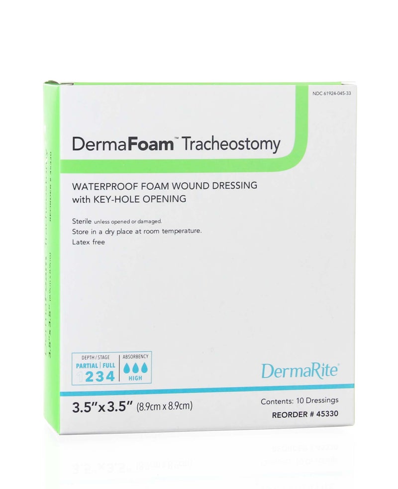 DermaRite Tracheostomy Waterproof Foam Wound Dressing with KeyHole Opening