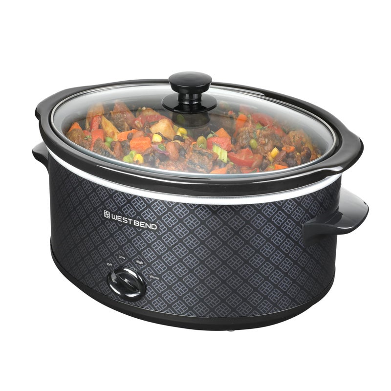 West Bend Slow Cooker 6-Quart Manual Crockery Style with Dishwasher Safe Oval Ceramic Crockpot and Glass Lid Two Temperature Settings Plus Keep Warm, 330-Watts, Black - Image 2