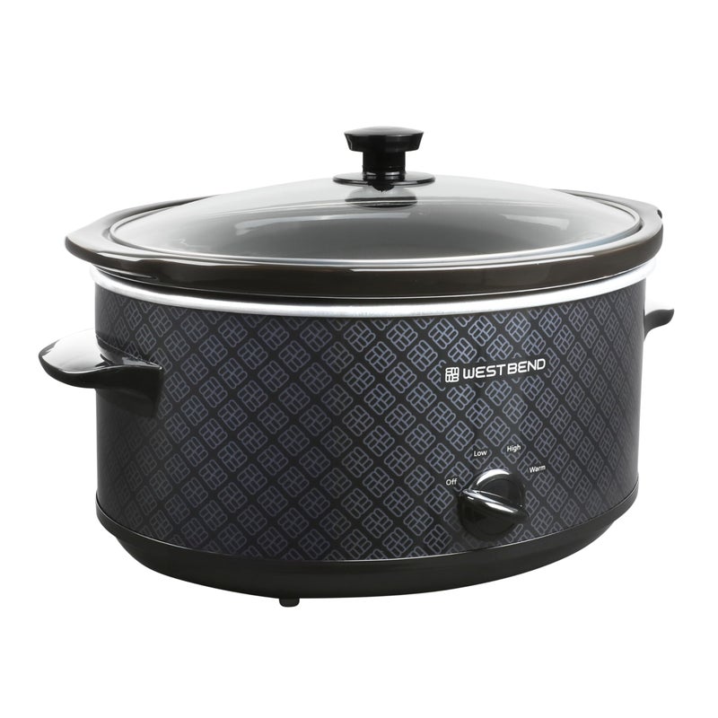 West Bend Slow Cooker 6-Quart Manual Crockery Style with Dishwasher Safe Oval Ceramic Crockpot and Glass Lid Two Temperature Settings Plus Keep Warm, 330-Watts, Black - Image 1