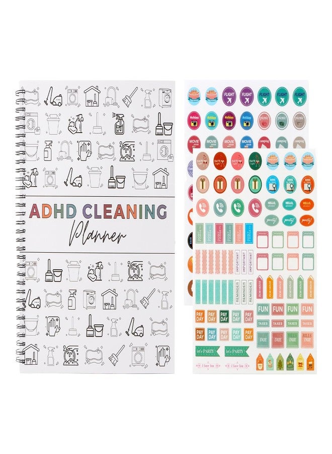 Kazheon Adhd Cleaning Planner with 2 Sheets Stickers, Cleaning Schedule and Checklist Organizer, Daily Weekly Monthly Yearly Household-Cleaning Planner, DIY Home-Cleaning Plan Book(COLOR:White) - Image 1