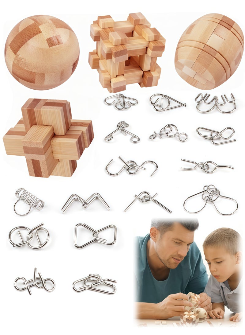 لعبة اختبار الذكاء المتشابكة المكونة من 20 قطعة، تحتوي على 4 قطع من ألعاب الألغاز التعليمية الخشبية، وألغاز الصور المقطوعة ثلاثية الأبعاد للمراهقين والبالغين، وألغاز المنطق الخشبية، ومكعبات الثعبان الخشبية، ومكعبات السحر، وألغاز الكرة السحرية، وألعاب تجميع الألغاز الفكرية، ومجموعة ألغاز ثلاثية الأبعاد من الأسلاك المعدنية المكونة من 16 قطعة، وألغاز الألغاز الفكرية، والألعاب الذكية التعليمية، وألعاب الأطفال، واختيار رائع لأعياد الميلاد والهالوين والكريسماس وهدايا الحفلات. - Image 1