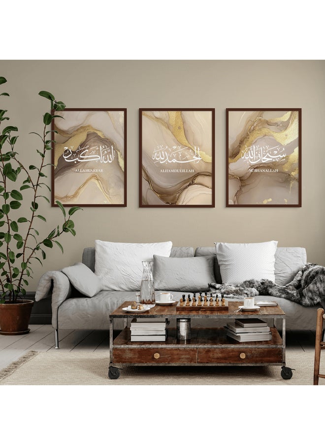 Art Decor Framed Fine Art Set of 3 Islamic Arabic Calligraphy Art Spiritual Print Religious Portrait Wall Décor for Home Bedroom Living Room Office Gifting - Image 3