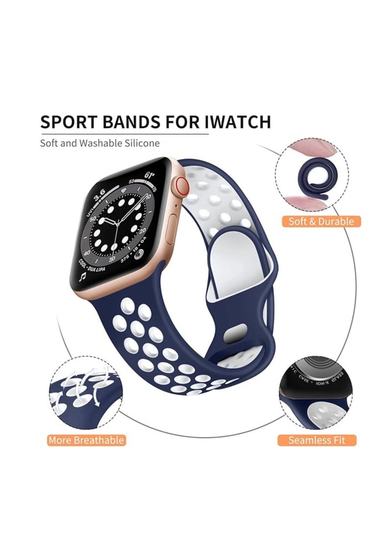 Generic - Sport Strap Compatible with Apple Watch Straps 42mm 44mm 45mm 49mm Breathable Silicone Double Hole Ring Snap Buckle Replacement Band for Women, for iWatch Strap Series 8 7 6 5 4 3 SE - Image 1