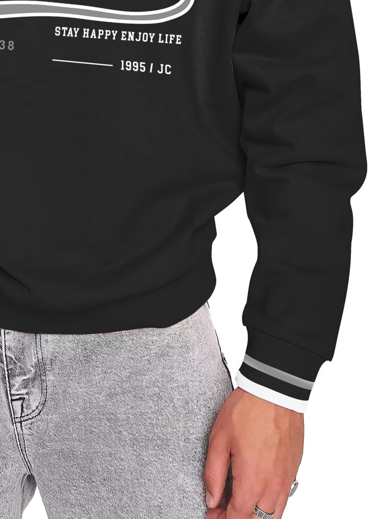 Jump Cuts Mens Printed Polo Neck Full Sleeve Black Oversized Fit Cotton Blend Polo T-Shirt - Image 4