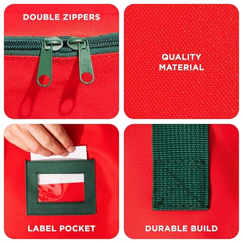 HOLDN’ STORAGE Premium Wreath Storage Bag - Durable Material - Waterproof - Heavy-duty Christmas Storage Container for Xmas Wreath with Dual Zipper Closure, Tear-proof, 48"W x 8"D - Red - Image 3