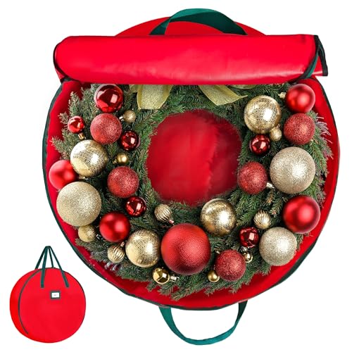 HOLDN’ STORAGE Premium Wreath Storage Bag - Durable Material - Waterproof - Heavy-duty Christmas Storage Container for Xmas Wreath with Dual Zipper Closure, Tear-proof, 48"W x 8"D - Red - Image 1