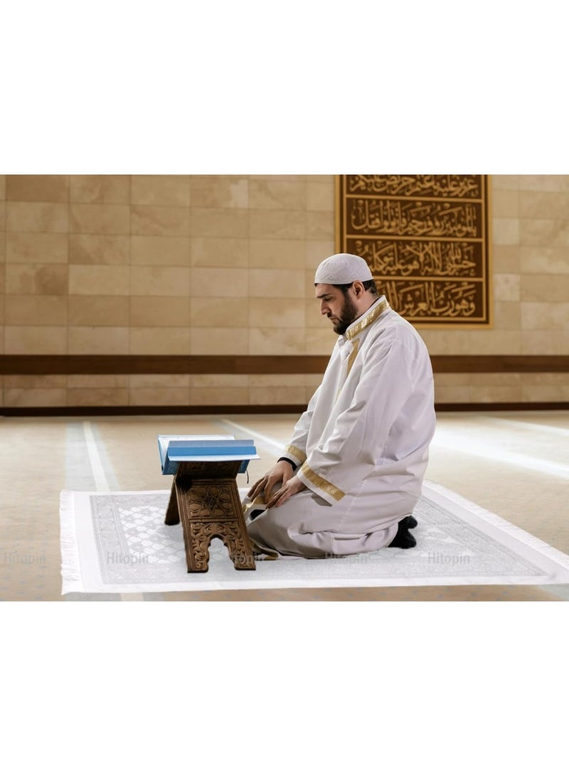 Chielor Muslim Prayer Rug and Beads with Elegant Slub Fabric Bag, Islamic Prayer Mat, Muslim Prayer Rug, Ramadan Prayer Blanket, for Muslim, Islamic, Ramadan, Eid al Fitr, Prayer (Gray,110 * 70CM) - Image 2