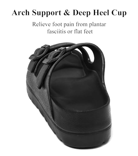 Haifago Womens Black Platform Sandals with Arch Support, Adjustable Double Buckle EVA Slides, Comfort Lightweight Ultra Cushion Wedge Sandal - Image 4