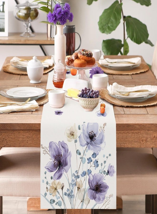 Bonhause Watercolor Floral Table Runner 13x90 Inch Lilac Purple Brown Flowers Seasonal Summer Kitchen Dinning Table Decoration for Indoor Outdoor Home Party Decor - Image 2