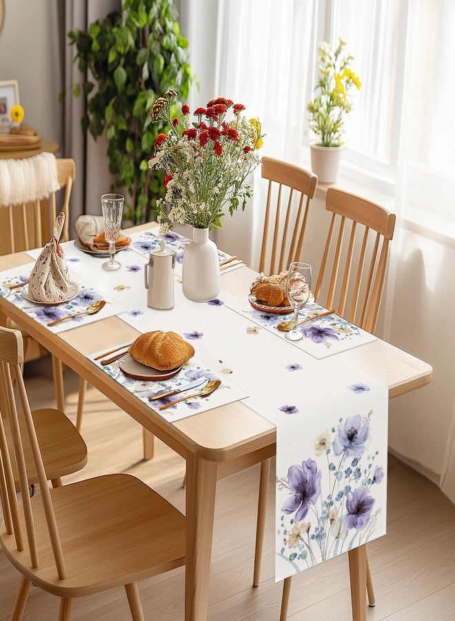 Bonhause Watercolor Floral Table Runner 13x90 Inch Lilac Purple Brown Flowers Seasonal Summer Kitchen Dinning Table Decoration for Indoor Outdoor Home Party Decor - Image 5