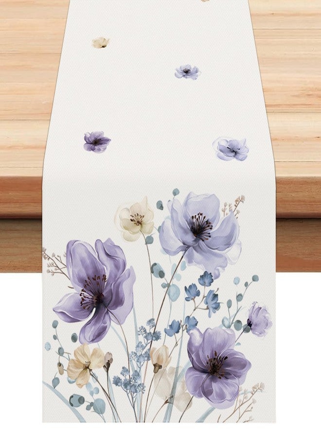 Bonhause Watercolor Floral Table Runner 13x90 Inch Lilac Purple Brown Flowers Seasonal Summer Kitchen Dinning Table Decoration for Indoor Outdoor Home Party Decor - Image 1