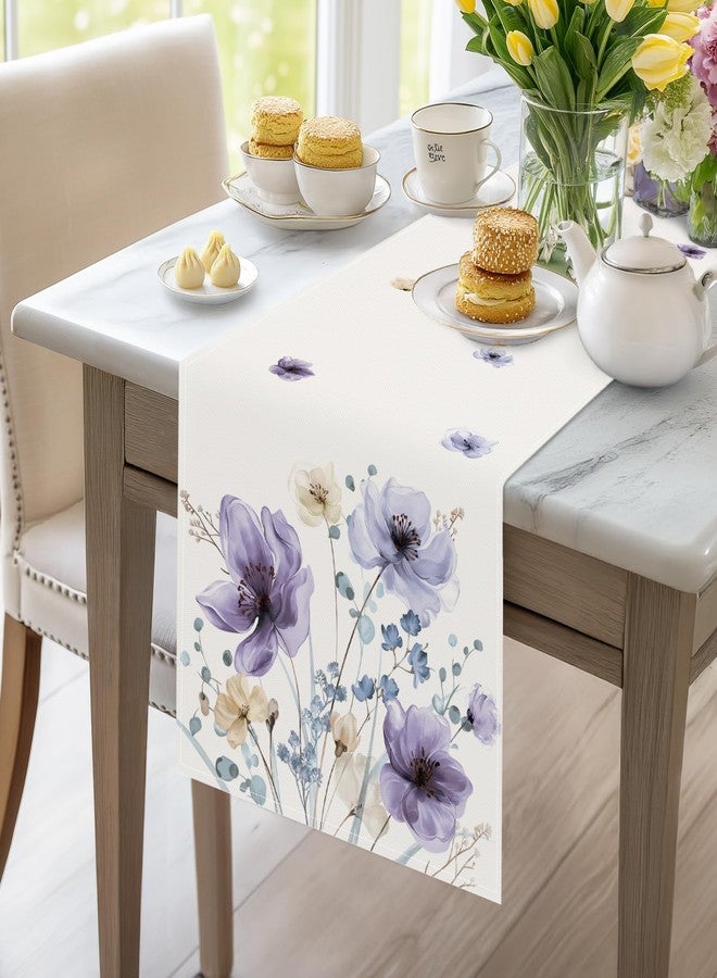 Bonhause Watercolor Floral Table Runner 13x90 Inch Lilac Purple Brown Flowers Seasonal Summer Kitchen Dinning Table Decoration for Indoor Outdoor Home Party Decor - Image 3