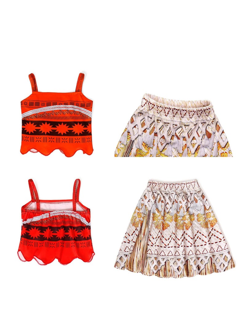 Princess Costume Skirts Set for Girls Birthday Party Cosplay Outfits Crop Top + Skirts Kids Holiday Carnival Dress Up with Necklace Flower Size 120 - Image 5