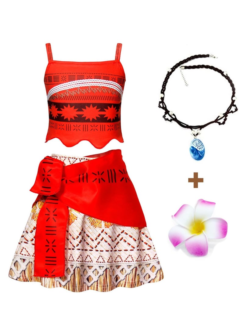 Princess Costume Skirts Set for Girls Birthday Party Cosplay Outfits Crop Top + Skirts Kids Holiday Carnival Dress Up with Necklace Flower Size 120 - Image 1