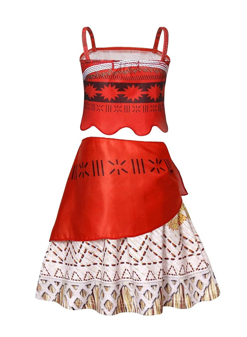 Princess Costume Skirts Set for Girls Birthday Party Cosplay Outfits Crop Top + Skirts Kids Holiday Carnival Dress Up with Necklace Flower Size 120 - Image 4