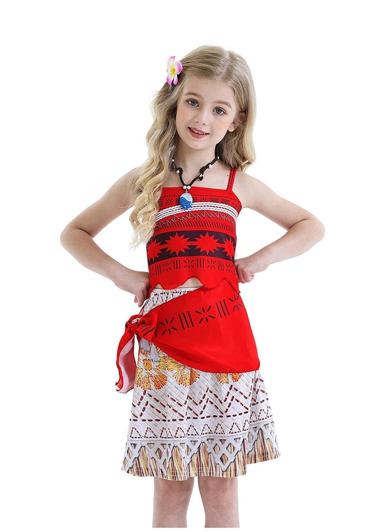Princess Costume Skirts Set for Girls Birthday Party Cosplay Outfits Crop Top + Skirts Kids Holiday Carnival Dress Up with Necklace Flower Size 120 - Image 2