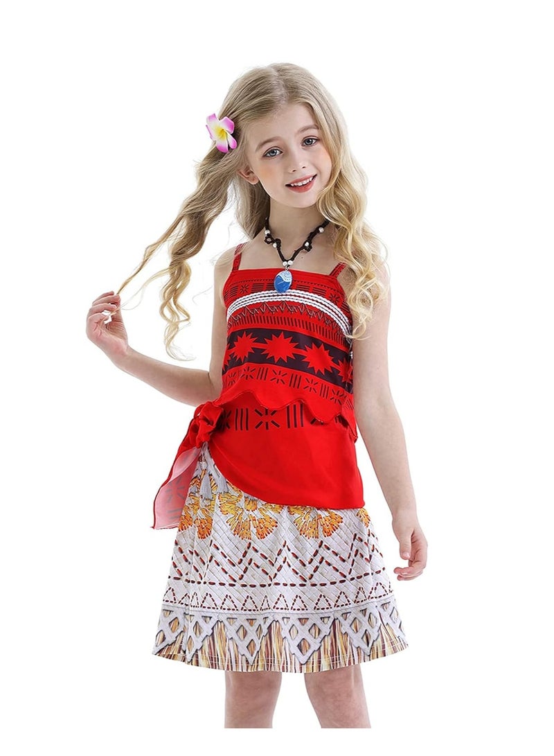 Princess Costume Skirts Set for Girls Birthday Party Cosplay Outfits Crop Top + Skirts Kids Holiday Carnival Dress Up with Necklace Flower Size 120 - Image 3