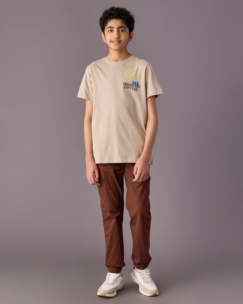Redtag Senior Boys Beige Printed T-Shirts