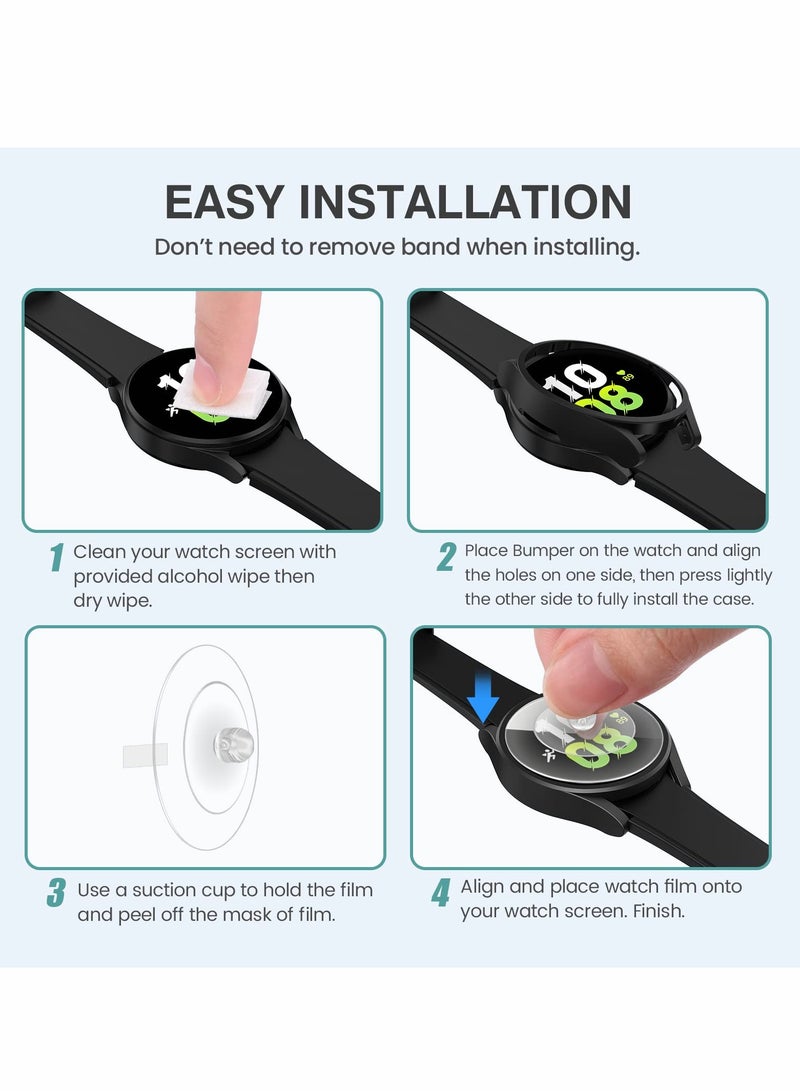 KASTWAVE for Samsung Galaxy Watch 5 4 Screen Protector and Case 44mm Anti Fog Tempered Glass Protective Film Hard PC Bumper Face Cover Set - Image 2