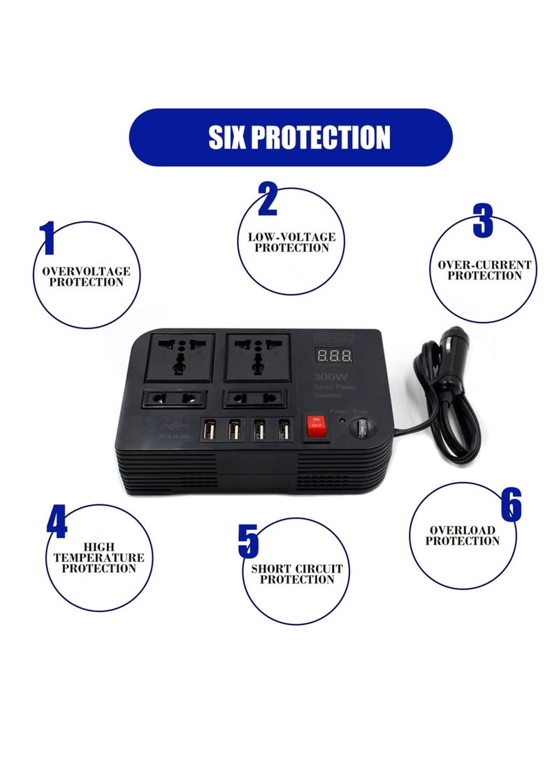 Generic 300W Car Power Inverter With 4 USB Socket Auto Charger Converter DC 12V To AC 220V Fast Charging Part  - Image 3