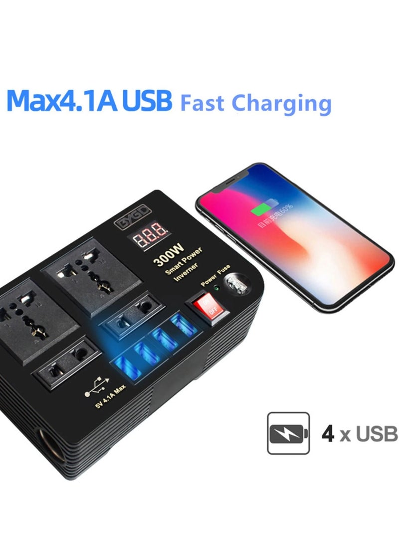 Generic 300W Car Power Inverter With 4 USB Socket Auto Charger Converter DC 12V To AC 220V Fast Charging Part  - Image 2