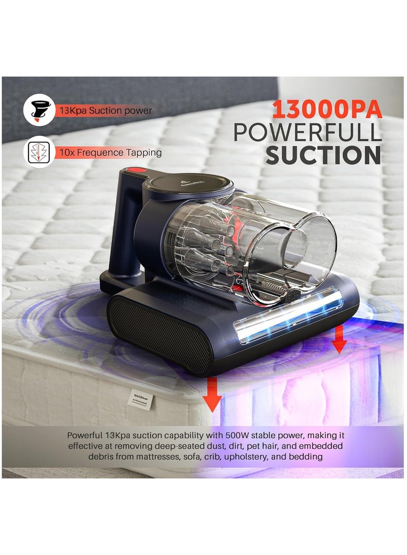 دوماستيكا مكنسة السرير المحمولة Dustro للاستخدام المنزلي مزوّدة بضوء UV-C، بقوة شفط عالية تصل إلى 13000 باسكال لإزالة الغبار وعتة الفراش | مكنسة مراتب مزودة بالاهتزاز، فلتر HEPA، سرعة 45000 دورة في الدقيقة، موجات فوق صوتية وهواء ساخن بدرجة 60° مئوية. - Image 5