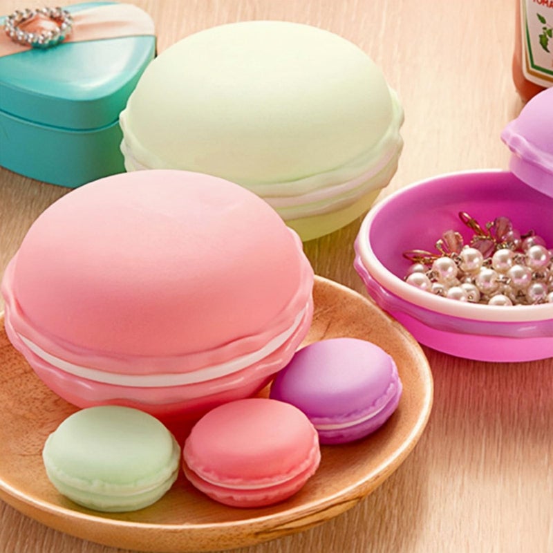 HAN SHENG 4 Pack Large 4 Inch Macaron Jewelry Organizer Box - Decorative Earring Storage Case Container for Earrings, Rings, Necklaces (Blue, Green, Pink, Yellow) - Image 3