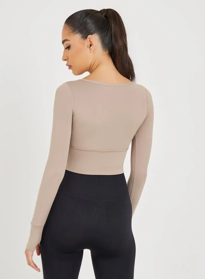 Styli Active Seam Detail Broad Neck Thumbhole Top