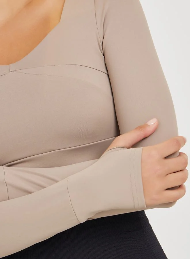 Styli Active Seam Detail Broad Neck Thumbhole Top