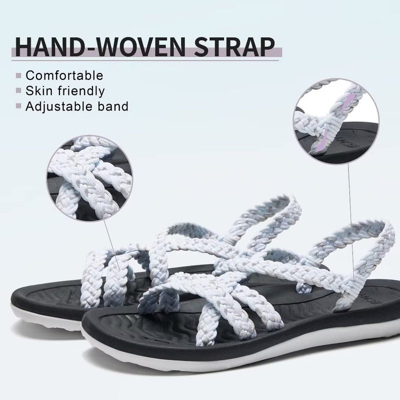 MEGNYA Ladies Comfortable Dressy Sandals with Arch Support, Walking Hiking Foam Sandals with Braided Straps, Soft Rubber Sole Slide Sandals for Walking Outdoor White Size 7 - Image 4